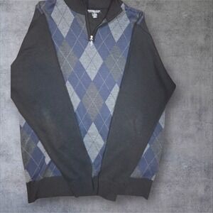 Sahara Club Mens Argyle Quarter Zip Sweater Blue Grey Black Pullover Large
